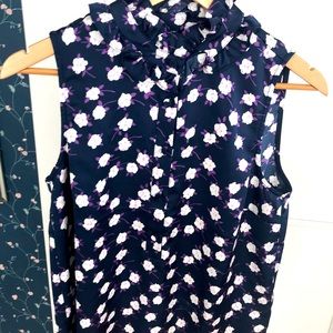 J.Crew small navy blouse with white/purple flowers.